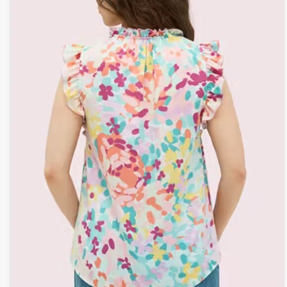 Kate Spade Painted Petals Tie-Neck Ruffle Floral Blouse Top Shirt - Picture 7 of 7